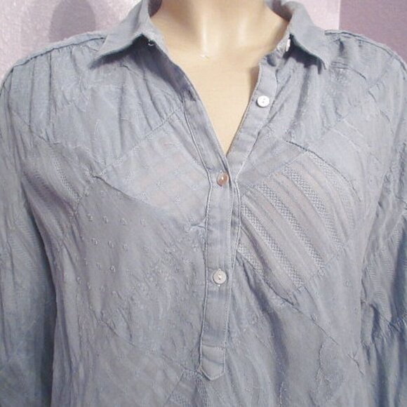 Sundance Simply Shannon Henley Top Size M Patchwork Embroidered Pintuck Boho - Picture 3 of 12